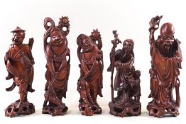 Five Chinese boxwood carved figures of the immortals,
