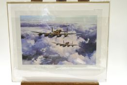 RAF, The Lancaster's VC, 30" x 2" print,signed by Bill Reid VC, Norman Jackson VC and artist,