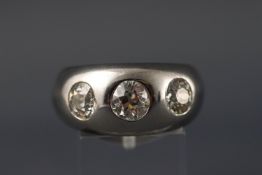 A heavy platinum 3 stone old cut diamond ring. Diamond carat weight approx 3.18ct.