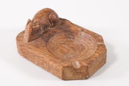 A Mouseman of Kilburn carved oak ash tray 10 cms