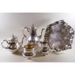 A four piece silver tea service of baluster form.