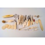 A collection of Victorian and later ivory and bone sewing items