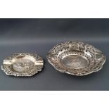 A Continental oval pierced white metal dish, of oval form,