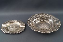 A Continental oval pierced white metal dish, of oval form,