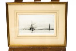 Harold Wyllie, The Cunarder 'Campania' off Calshot, dry point etching, signed lower left in pencil,