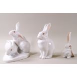 Three Herend figures of rabbits,