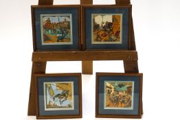 Emilio Ferrer, Scene from Don Quixote, over painted prints, set of four, 13cm x 12.