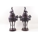 A pair of Japanese Koros, with two handled ovoid bodies,