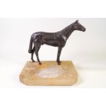 A soapstone ash tray, with bronze patinated figure or a horse, 20cm high, 20cm wide, 16.
