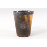 An early 19th Century horn and white metal mounted beaker with glass bottom,