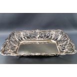A Continental pierced white metal dish, of rectangular form,