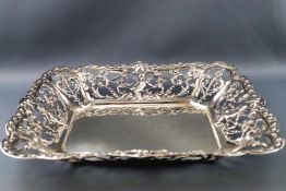 A Continental pierced white metal dish, of rectangular form,