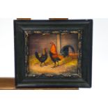 20th century school, chickens, oil on panel,