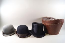 A Top hat and two Bowler hats