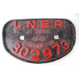 An original LNER Railway wagon plate,