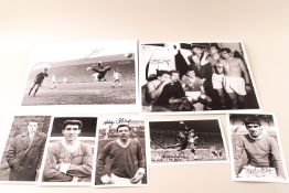 Manchester United, signed 8 x 10" Alex Stepney, Harry Gregg; postcards - Best, Law, Stiles,