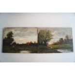 Barbizan School,19th century, Figures in landscape, oil on panel, 15.5cm x 21.