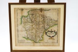 A Robert Morden map of Devonshire with later hand colouring,