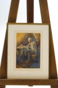 Douglas F Robinson 1864-1937, elderly lady knitting, circa 1900, watercolour, signed with initials,