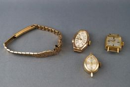 A collection of watch faces to include A 9ct gold watch, a 14ct Longines,