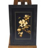 A pair of Japanese lacquer panels with applied bone flowers,