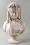 A Parian bust of The Veiled Bride, bearing signature R Monti and dated 1861,