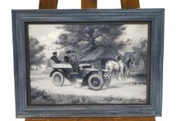 George Wright, The Horseless Carriage, oil on canvas, signed lower right.
