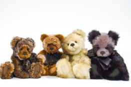 Four Charlie Bears, 'Shreddie', 29cm high, 'Benji', 34cm high, 'Plum Pudding',