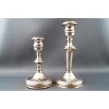 Two baluster form silver candlesticks with matching beaded decoration, stamped 925.