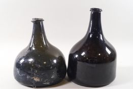 Two late 18th/early 19th century wine bottles of onion shape,