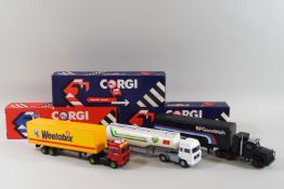 Corgi. A Volvo container truck, Seddon Atkinson tanker and a Scammel container truck.