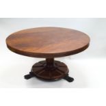 A William IV mahogany breakfast table, the tilt top on octagonal pedestal,