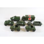Dinky, two Scout cars No 673, two armoured cars No 670, a military ambulance No 626,