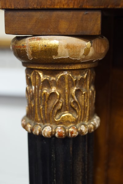 A 19th century Continental mahogany Secretaire abatant, with parcel gilt and ebonised columns, - Image 4 of 5
