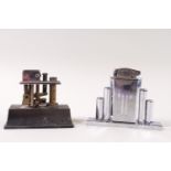 An Art Deco French chrome table lighter, 8cm high, and a Ronson table lighter,