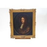 English School, 17th century, Portrait of Sir John Leigh, oil on canvas, oval, 73cm x 59cm,