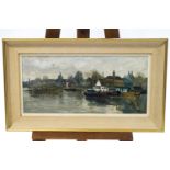 Jeremy King, Chiswick, Eyot on the Thames, oil on board, signed and dated 79, lower details,