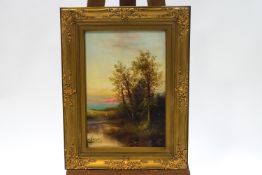 English School (19th century), River scene with trees, oil on board, signed indistinctly,