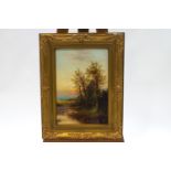 English School (19th century), River scene with trees, oil on board, signed indistinctly,