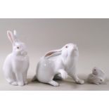 Three Herend figures of rabbits,