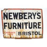 An enamel sign, Newberys Furniture,