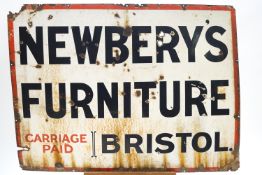 An enamel sign, Newberys Furniture,