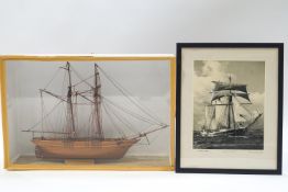 A scale model ship, 'The Scottish Maid' 1839 (?), topsail schooner, cased,