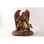 A 19th century French bronze of an angel Gabriel and the baby Jesus, later gold painted,