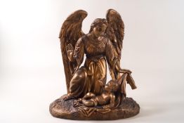 A 19th century French bronze of an angel Gabriel and the baby Jesus, later gold painted,