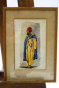 Middle Eastern School, Study of a Gentleman with a Janbiya, watercolour, signed lower right.