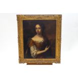 English School, 17th century Portrait of Lady Leigh, 3/4 length, oil on canvas,