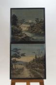 A pair of early 20th century Japanese woven landscapes,