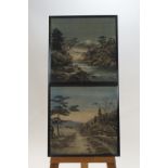 A pair of early 20th century Japanese woven landscapes,