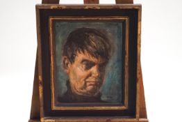 Ron Olley, Self portrait of the artist in old age, oil on hardboard, signed lower right,